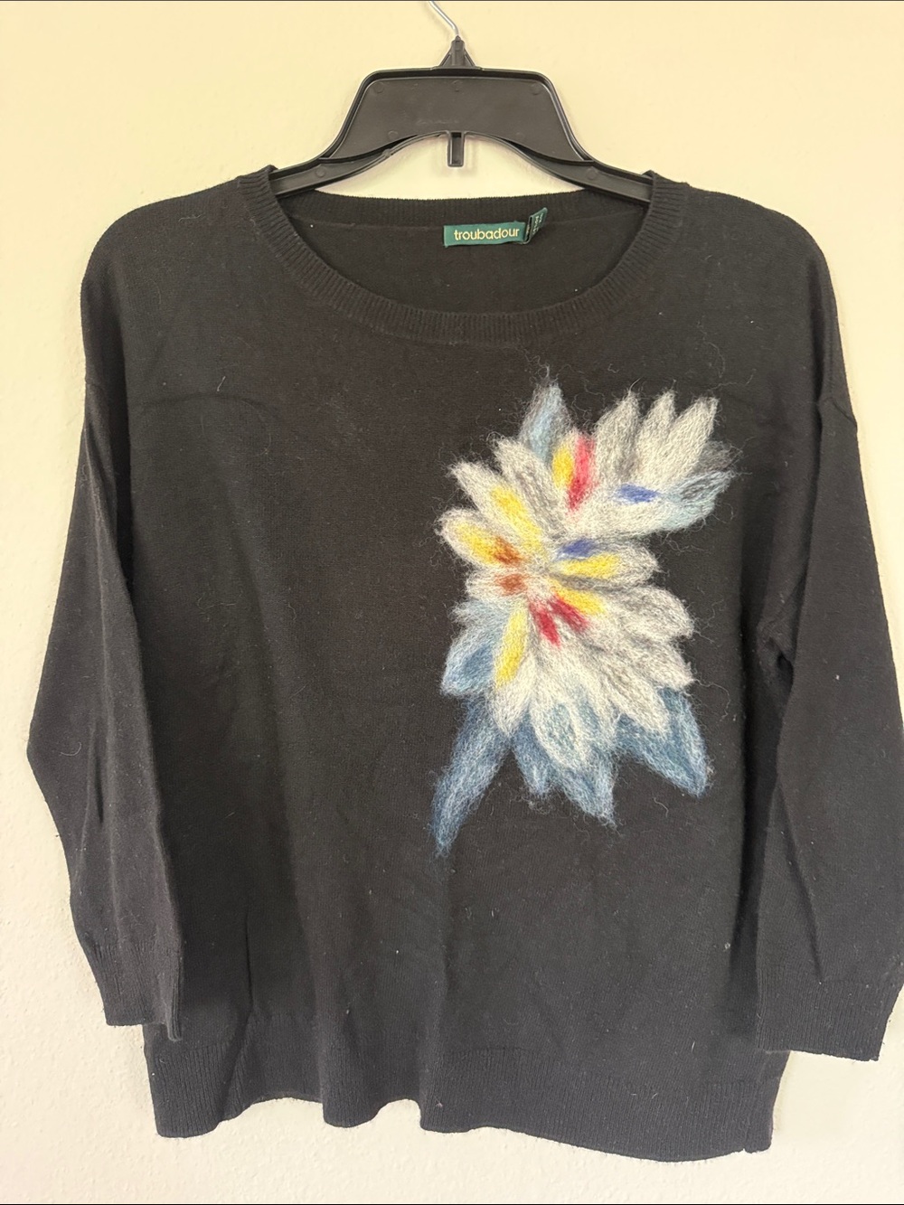 Troubadour Black Floral Felted Appliqué Sweater